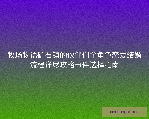 牧场物语矿石镇的伙伴们全角色恋爱结婚流程详尽攻略事件选择指南